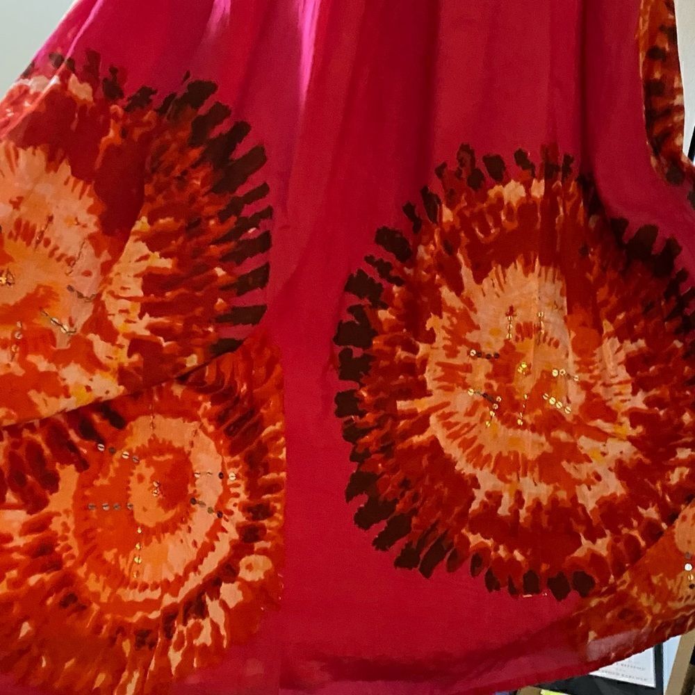 Hot pink and orange maxi dress with elastic back sz L. 100% cotton - Picture 4 of 10